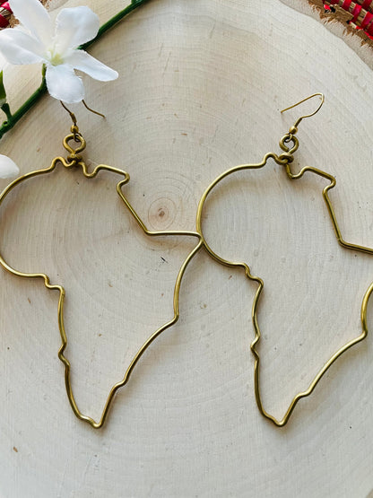 Africa Shaped Brass Earrings