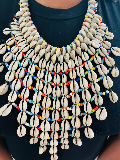 Multi Cowrie statement necklace