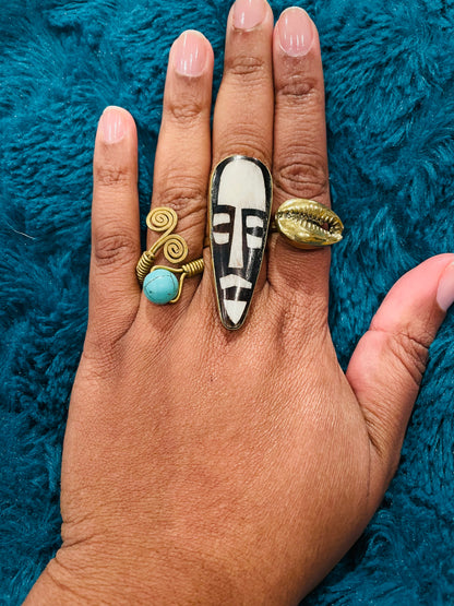 African Mask Ring- Adjustable