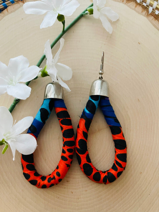 Ankara Wrapped Orange and Blue Earrings