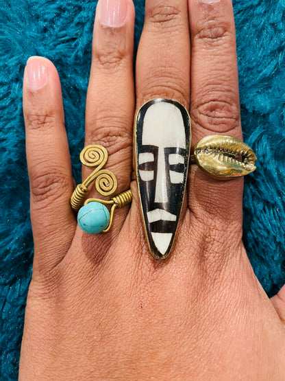 African Mask Ring- Adjustable