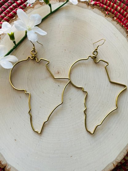 Africa Shaped Brass Earrings