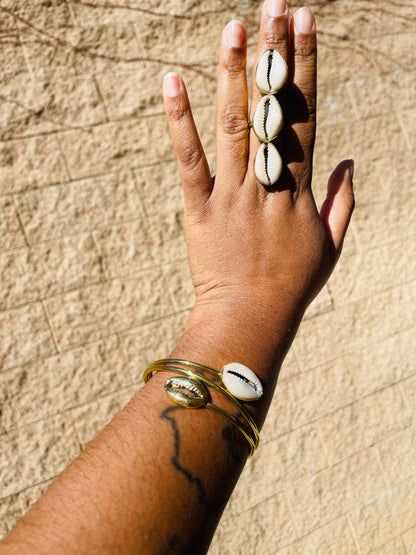 Two Toned Double Cowrie  Brass 3/4 Bracelet