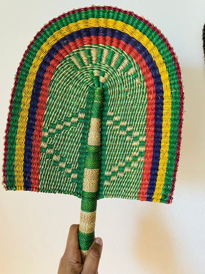 Green Multi Handwoven Bolga Fan