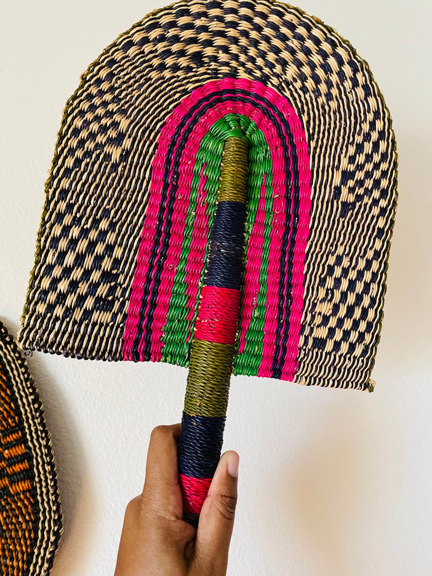 Pretty in Pink Handwoven Bolga Fan