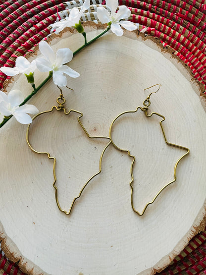 Africa Shaped Brass Earrings